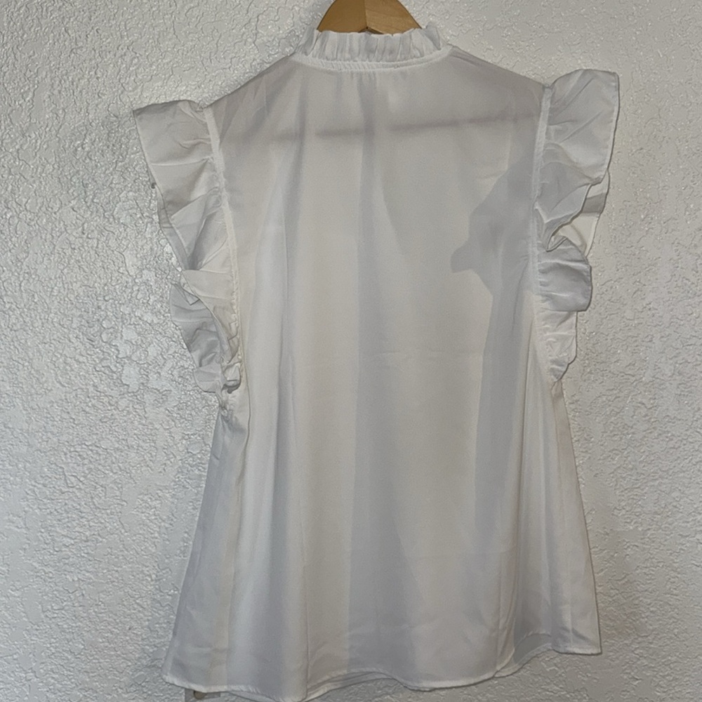 White Ruffled Button-Up Top - Picture 2 of 5